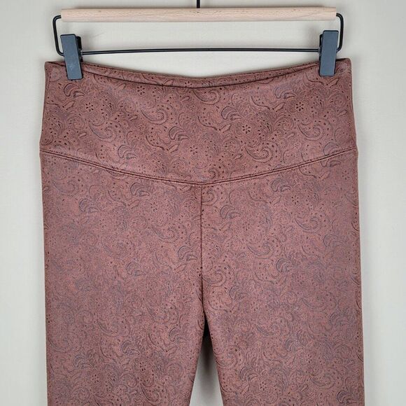 White House Black Market Vegan Suede Runway Leggings Paisley Brown Size 8 - Picture 3 of 11